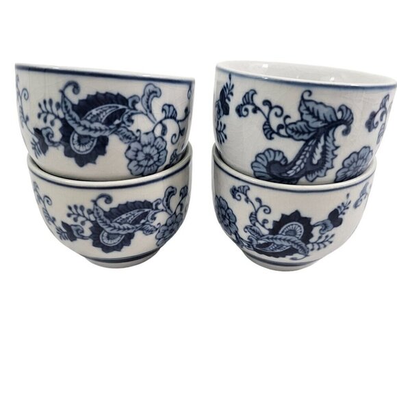 Pier 1 Blue Paisley Print Ceramic Japanese Style Sake Tea Set Cups – Set of 4** - Picture 1 of 16